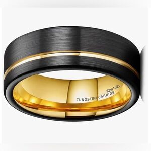 King Will Men's Tungsten Carbide Ring - Black and Gold ColorAccent Band Size 12